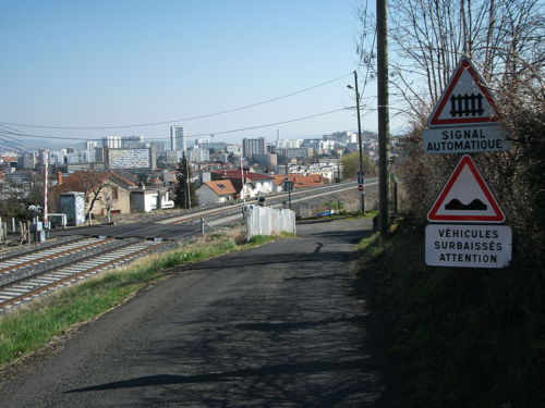 weg langs spoorlijn met verkeersborden